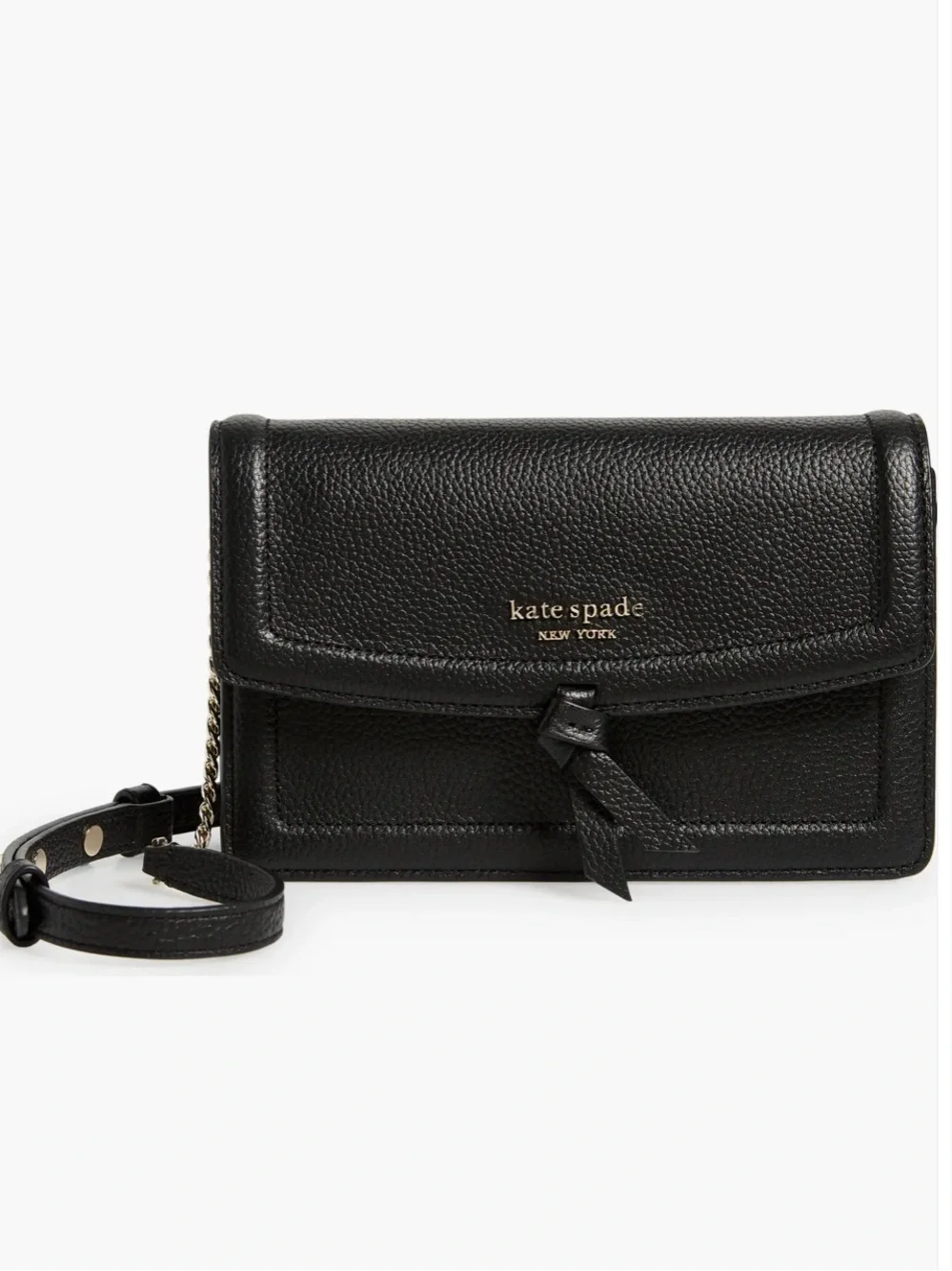 🆕 KATE SPADE black crossbody pebbled leather bag purse  gold chain adjustable
